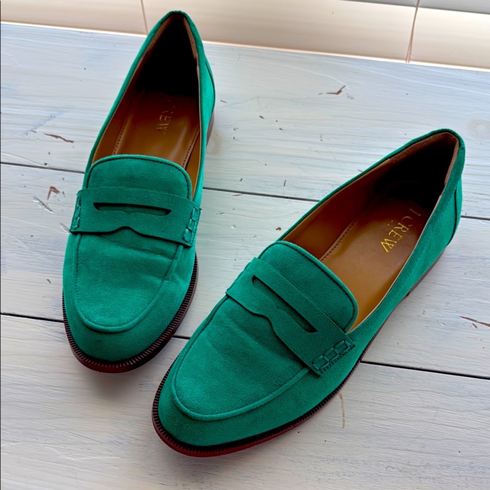 J Crew Emerald Green Canvas Penny Loafers